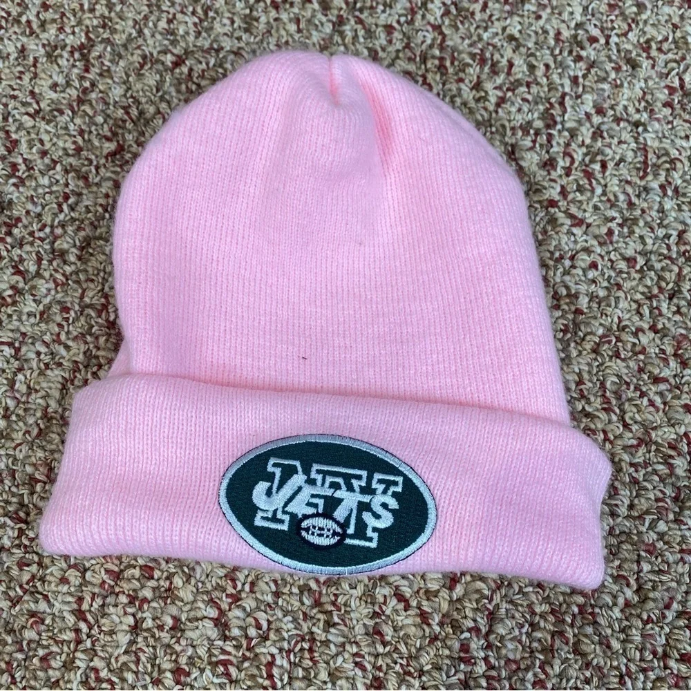 New York Jets Girls Pink Beanie Hat Football NFL